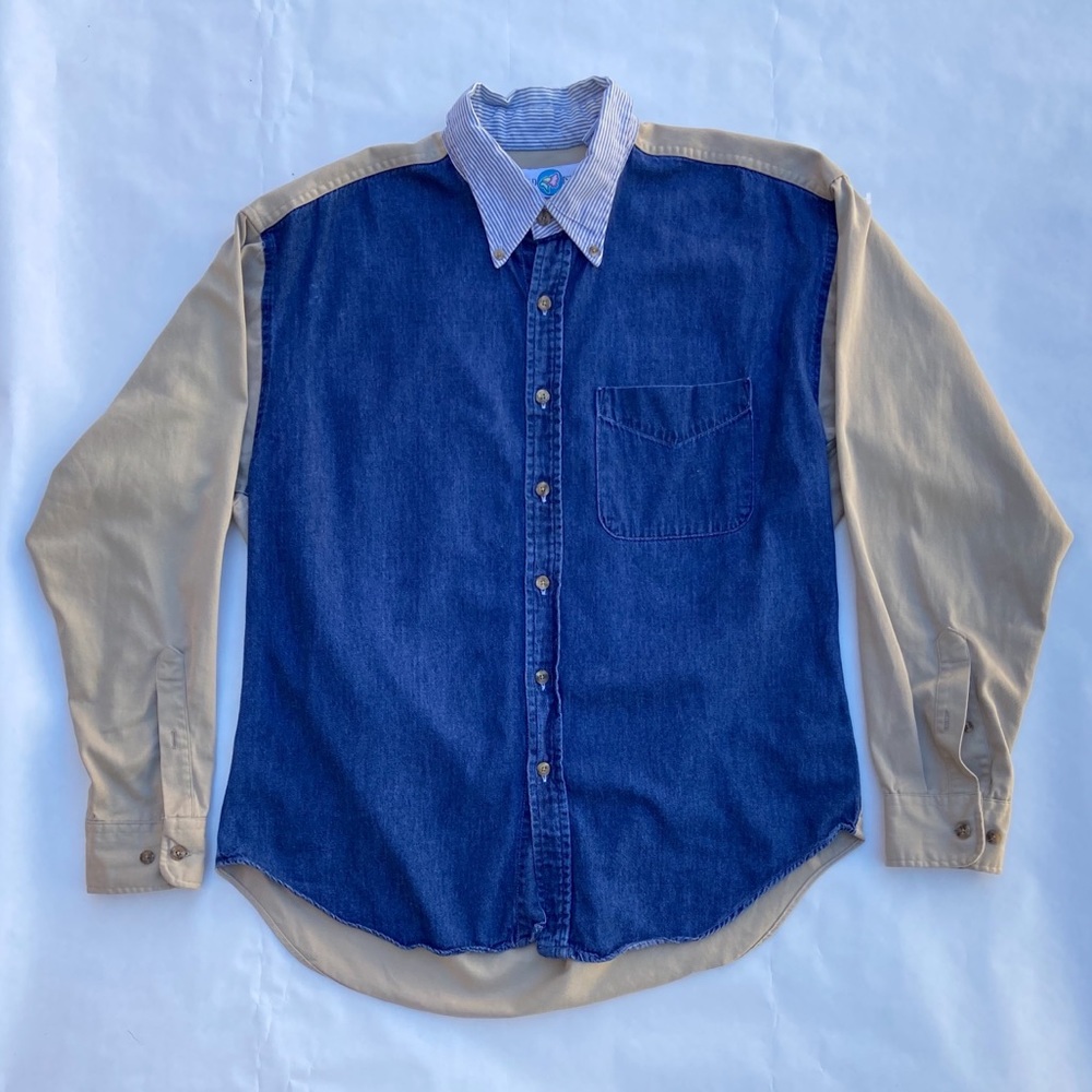 Vintage Color Block Denim Button Up